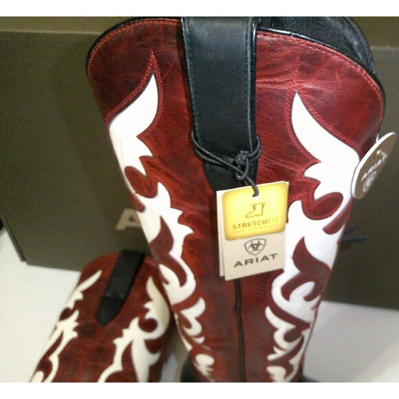 NWT Womens 6 Ariat Elvira Stretchfit Boot Western Red Black White Leather Tall - Picture 6 of 12